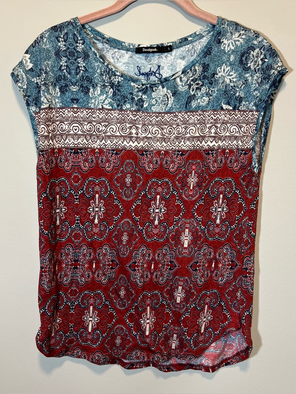 Desigual Women’s Red White Blue Tank Top Small 4th of July
